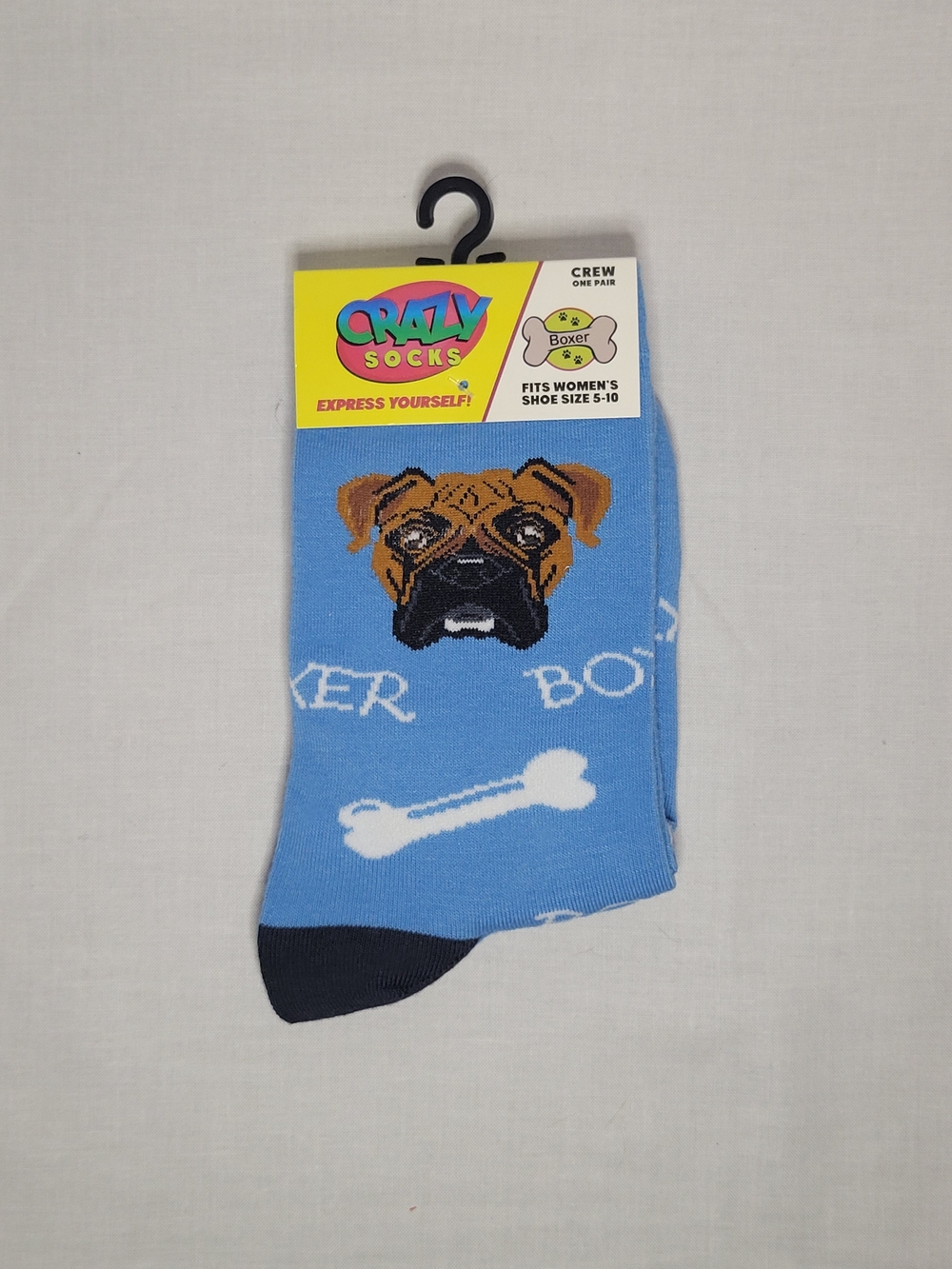 Women's Blue Boxer Dog Crew Socks